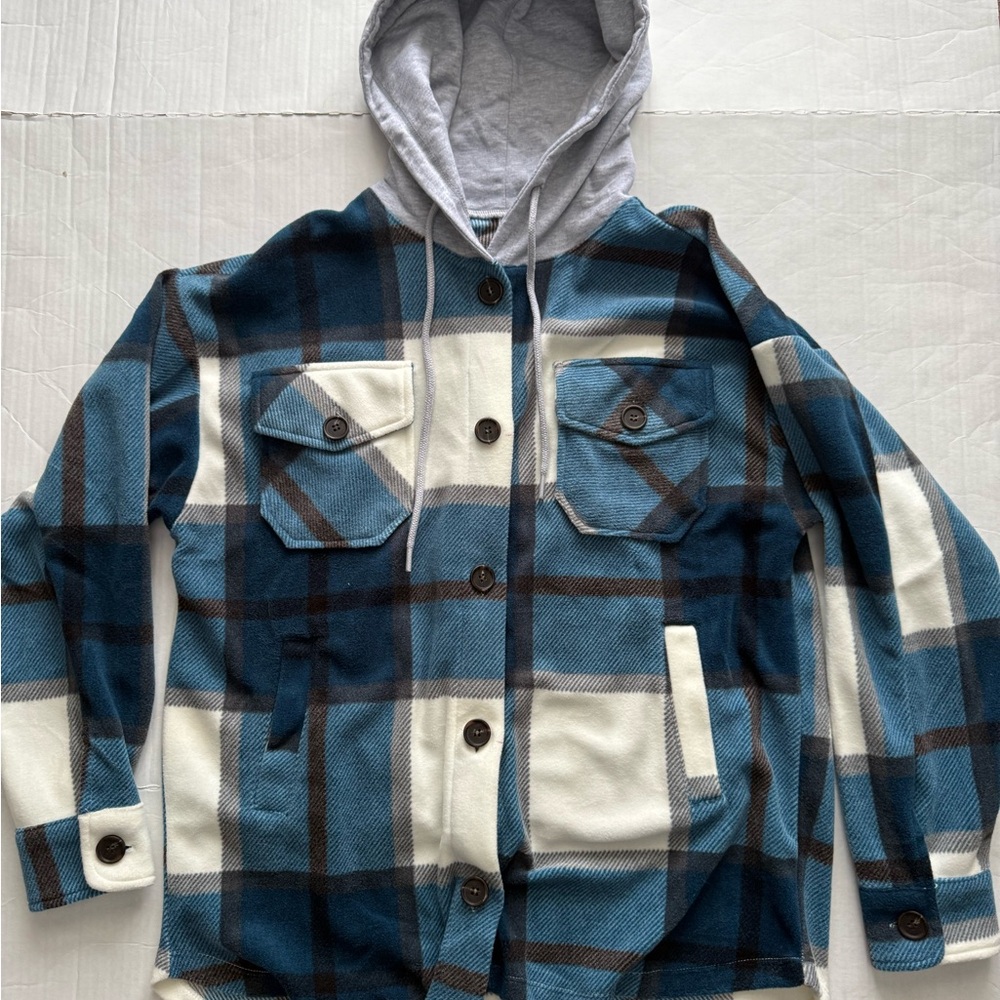Zenana Outfitters Blue Plaid Hoodie Sweatshirt